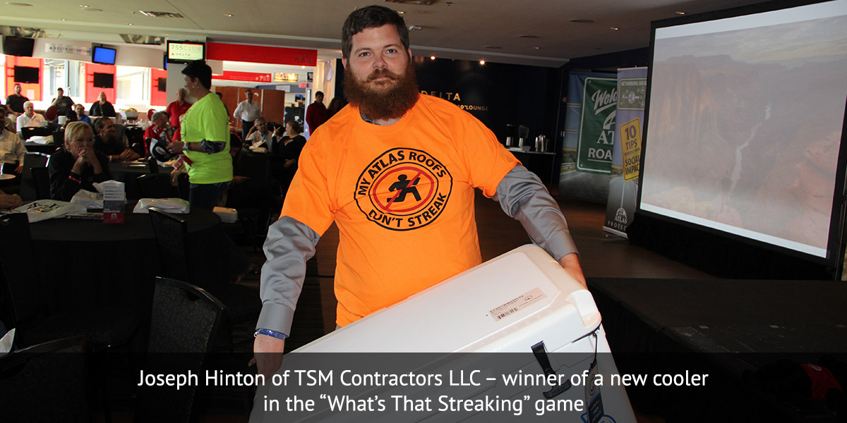 Joseph Hinton of TSM Contractors LLC ? winner of a new cooler in the ?What?s That Streaking? game