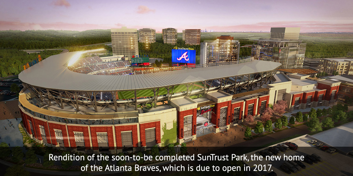 Rendition of the soon-to-be completed SunTrust Park, the new home of the Atlanta Braves, which is due to open in 2017.