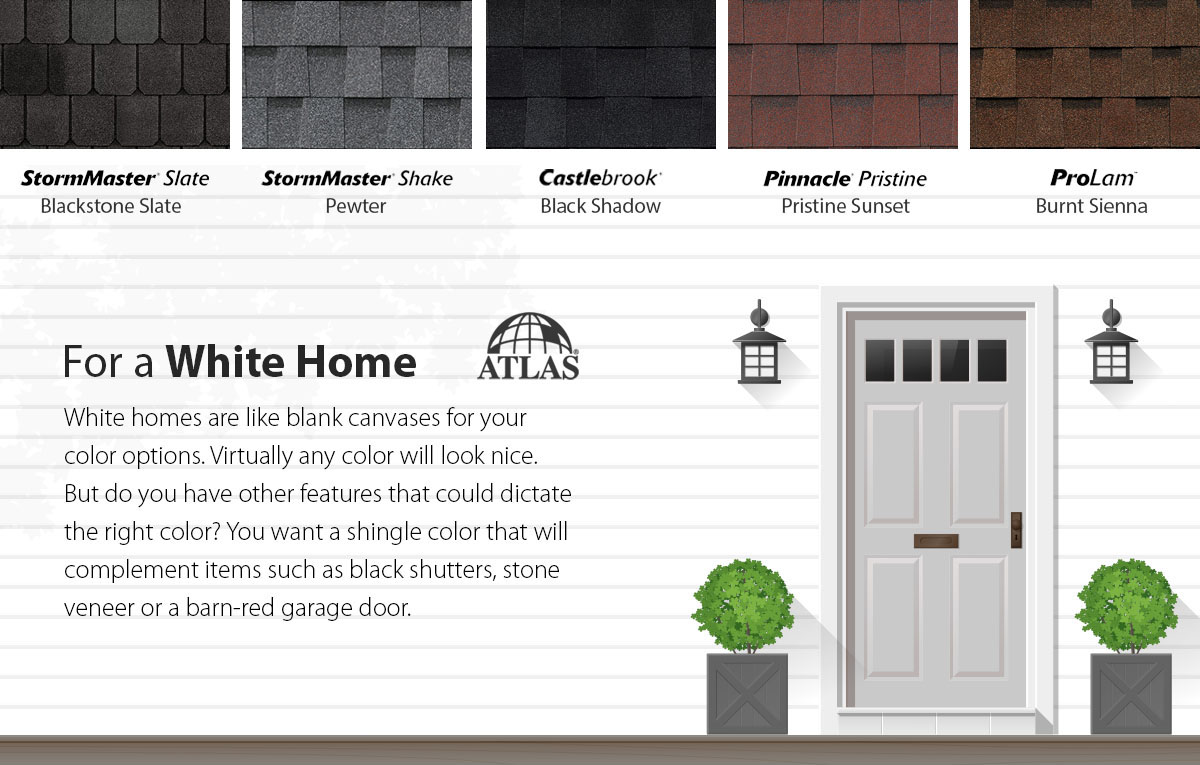 Shingles Color Selector Guide graphic - white house