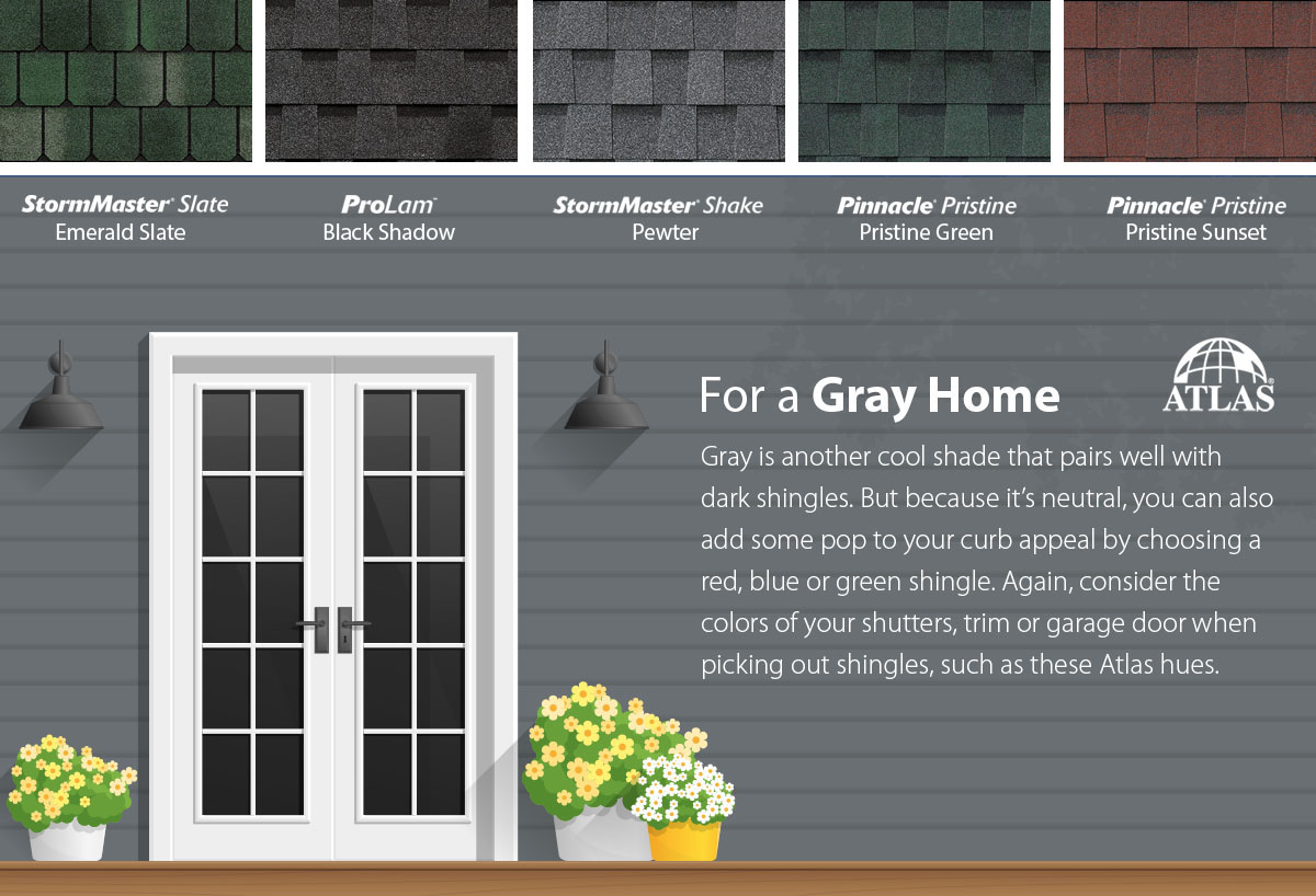 Shingles Color Selector Guide graphic - gray house