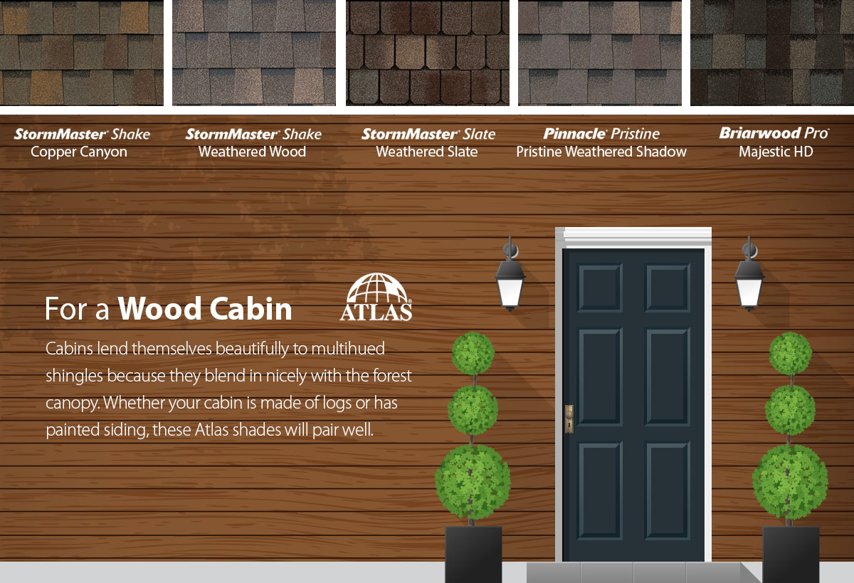 Shingles Color Selector Guide graphic - wood cabin